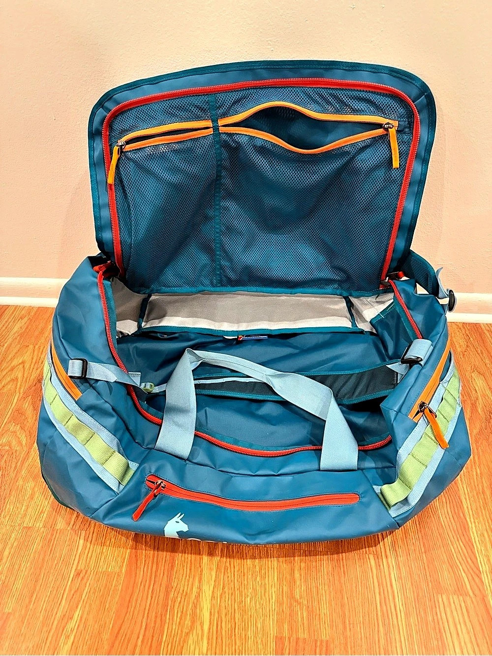 Cotopaxi Allpa 70L Getaway Duffel in Blue & Green